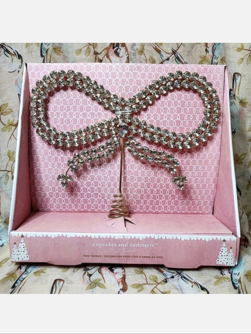 NEW Cupcakes and Cashmere Crystal Rhinestone Bow Tree Topper Gold  Holiday Decor